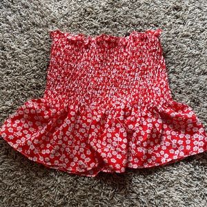 Red and white flower print tube top